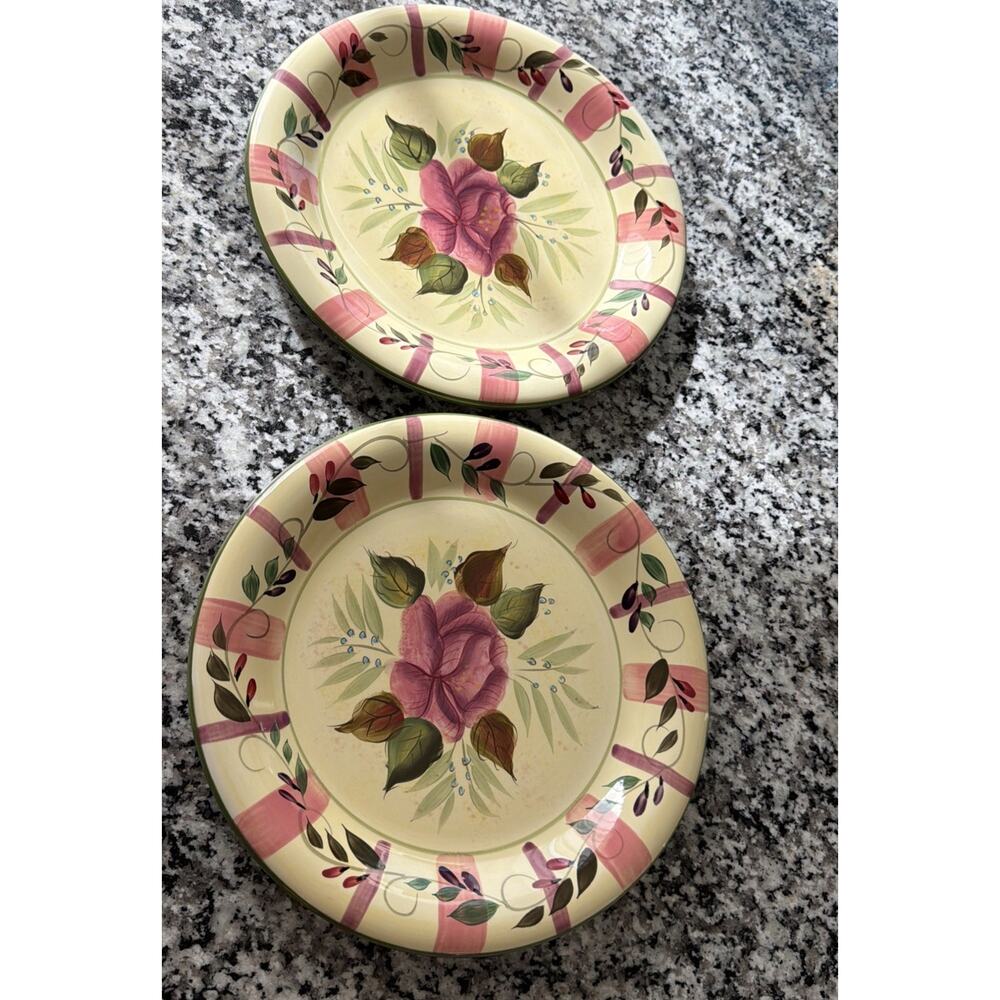 Vintage 222 Fifth PTS Intl "Rosie” 11” Dinner Plates Set of 2